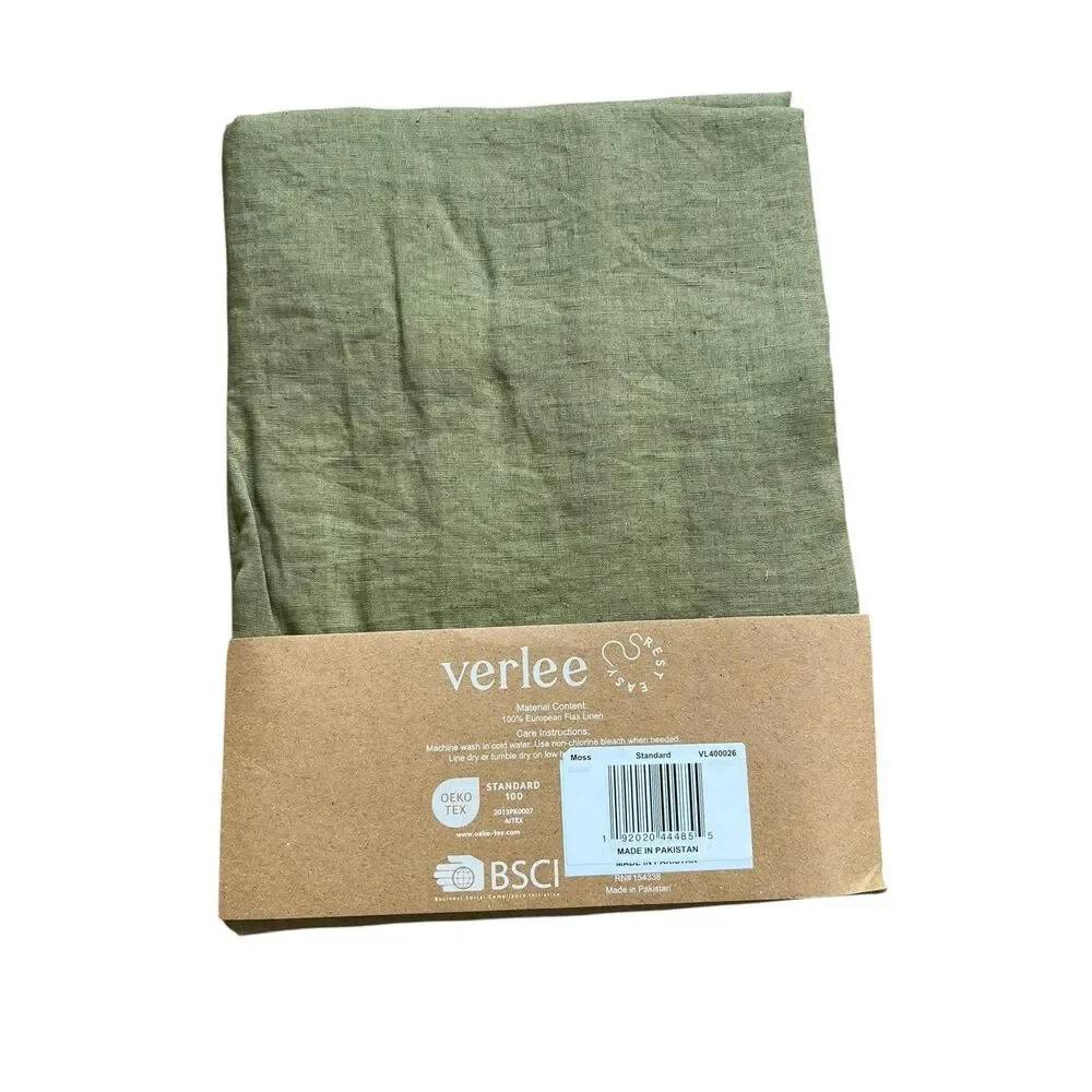 TUFT & NEEDLE 100% Linen European Flax 2 Standard Pillowcases Green Moss New